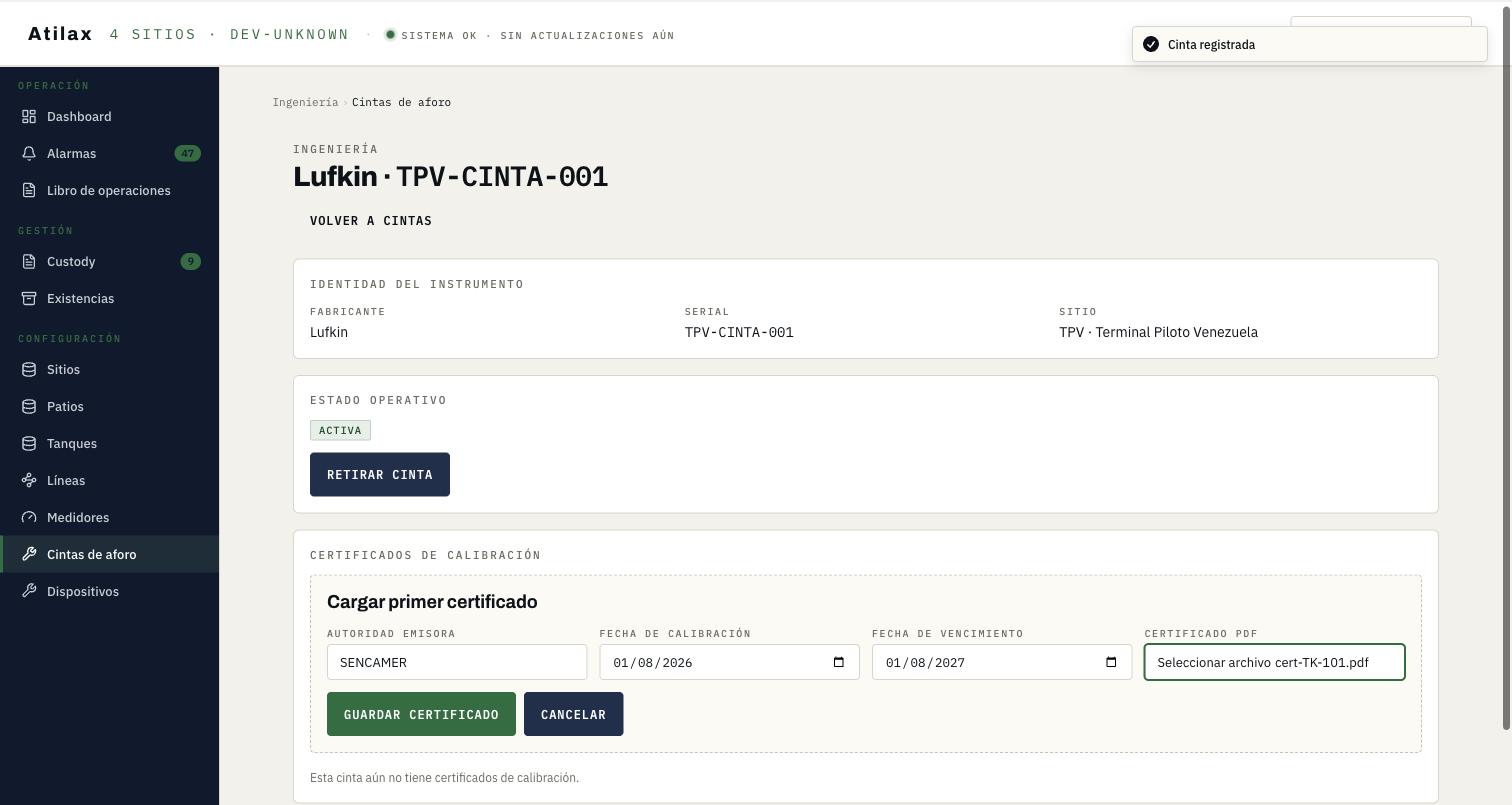 Carga del certificado de la cinta.