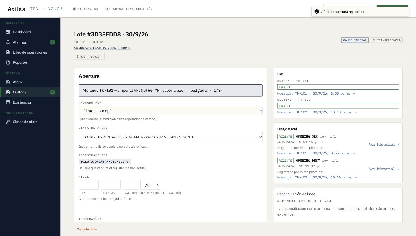 Dos aperturas registradas, origen y destino.
