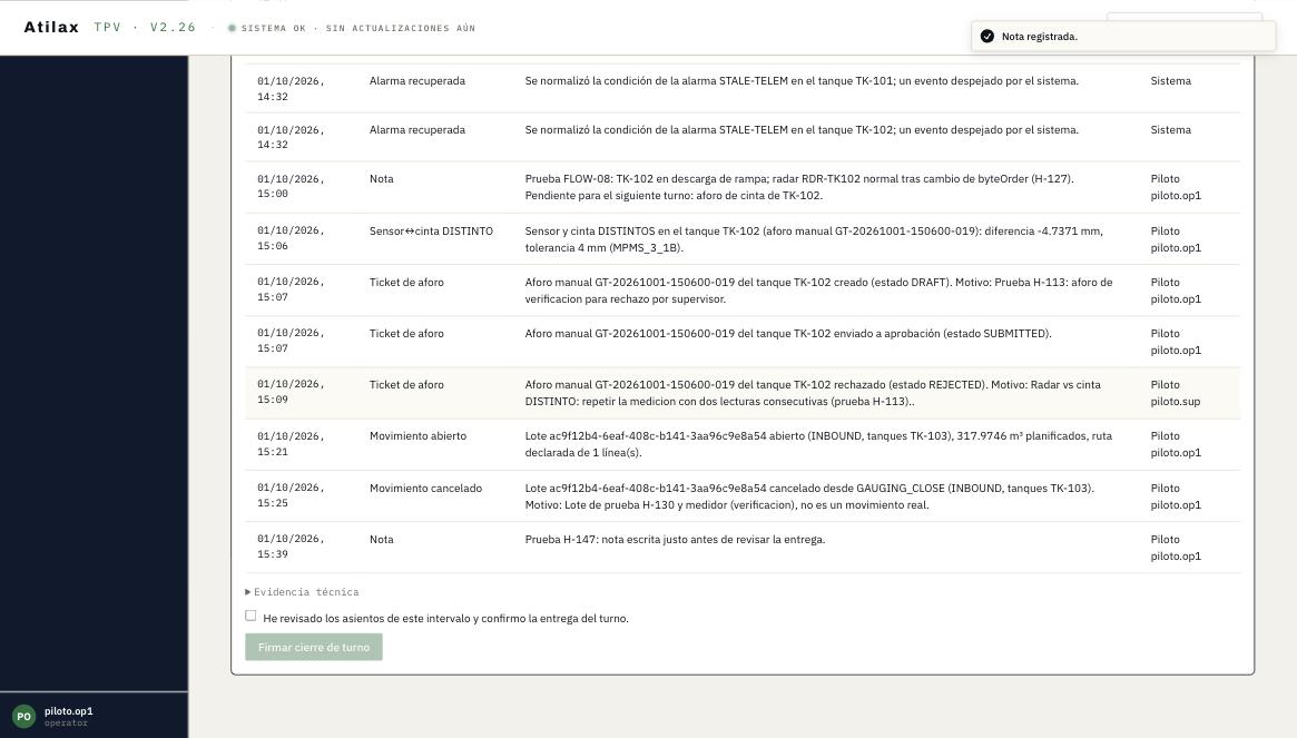 La nota escrita justo antes de revisar queda dentro del conjunto.