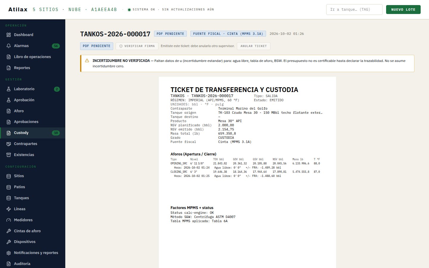 TANKOS-2026-000017 emitido. Quien lo emitió ve «Emitiste este ticket: debe anularlo otro supervisor».